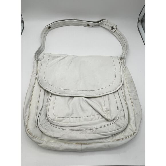None and/or Unknown Handbags - Vintage White Faux Leather Adjustable Snap Strap Messenger Bag Made In Lebanon